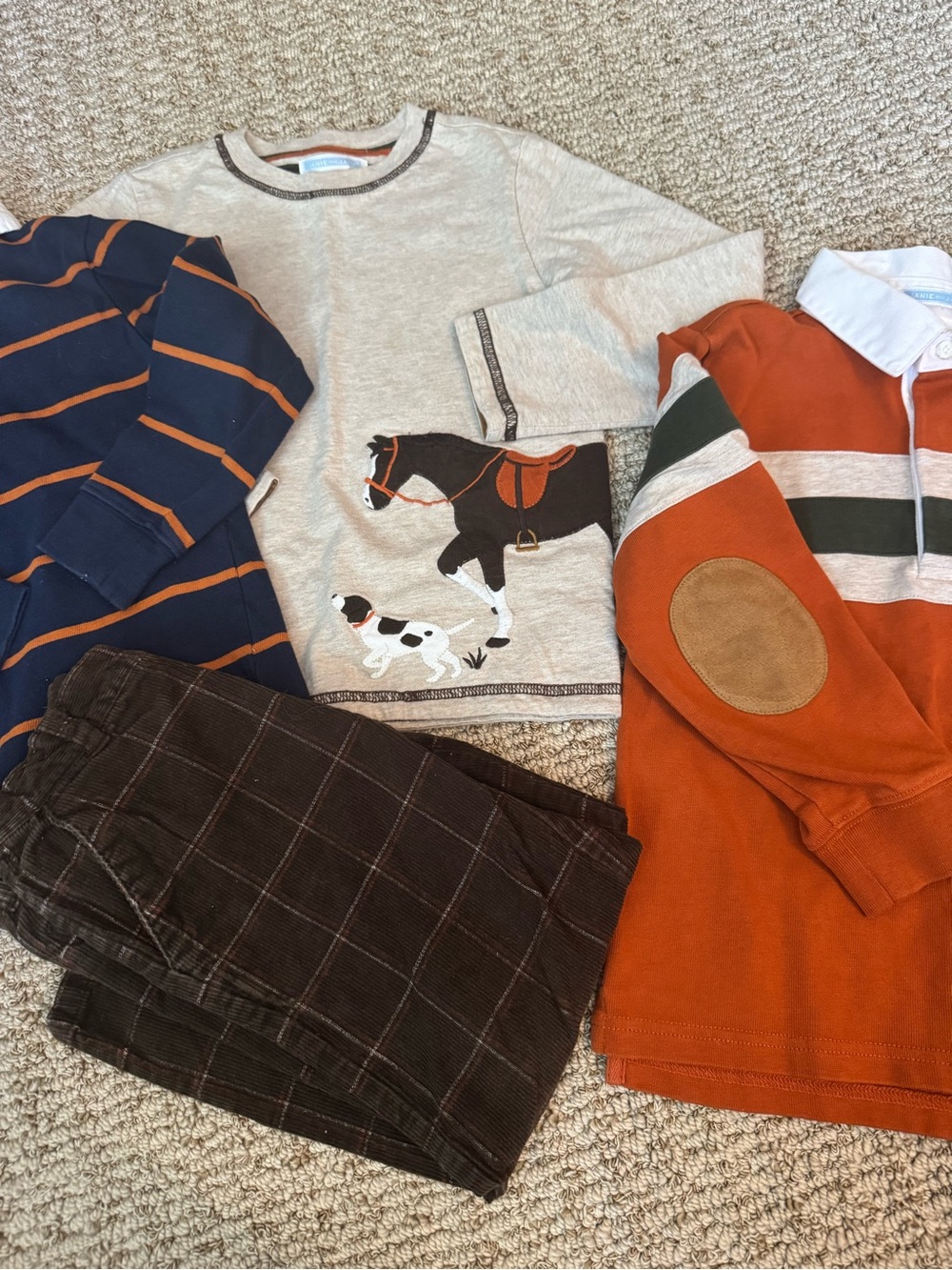 Janie and Jack 4 Autumn Equestrian Horse & Puppy Lot shirts corduroy pants